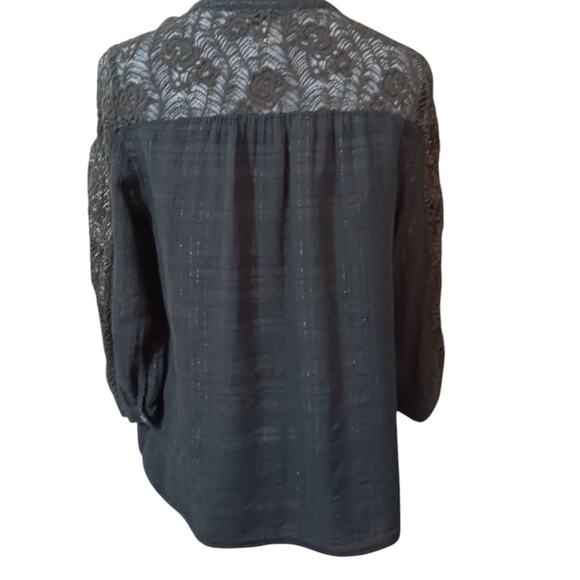 COLDWATER CREEK Peasant Blouse Top S Rustic Crochet Lace Country Prairie Western - Picture 2 of 10